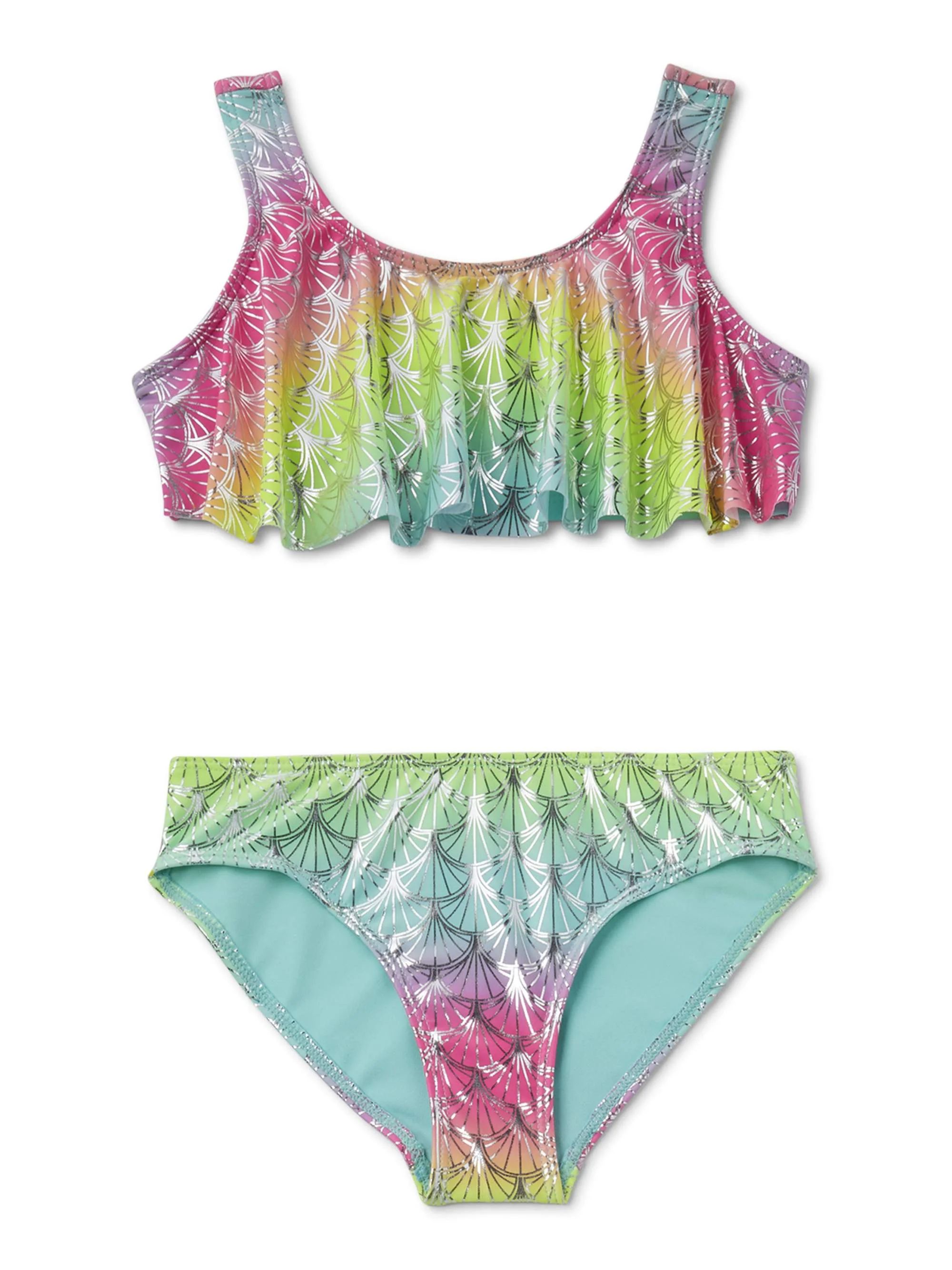 Wonder Nation - Wonder Nation Girls 4-18 Mermaid Scale Printed Bikini Swimsuit With Upf 50+ - Wal... | Walmart (US)