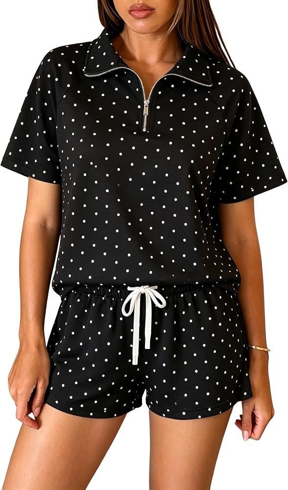 FOMELY Women Polka Dot Set mock neck Matching Sweat Set With Pockets | Amazon (US)