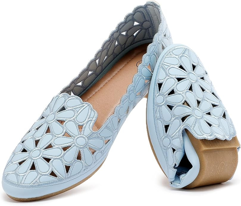 HEAWISH Women's Floral Ballet Flats for Women Black Beige Slip On Flowers PU Leather Round Toe Dr... | Amazon (US)