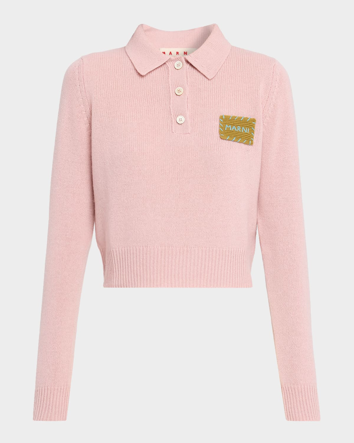 Logo Patch Cashmere Crop Polo Sweater | Neiman Marcus