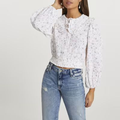 Pink oversized collar floral printed blouse | River Island (UK & IE)
