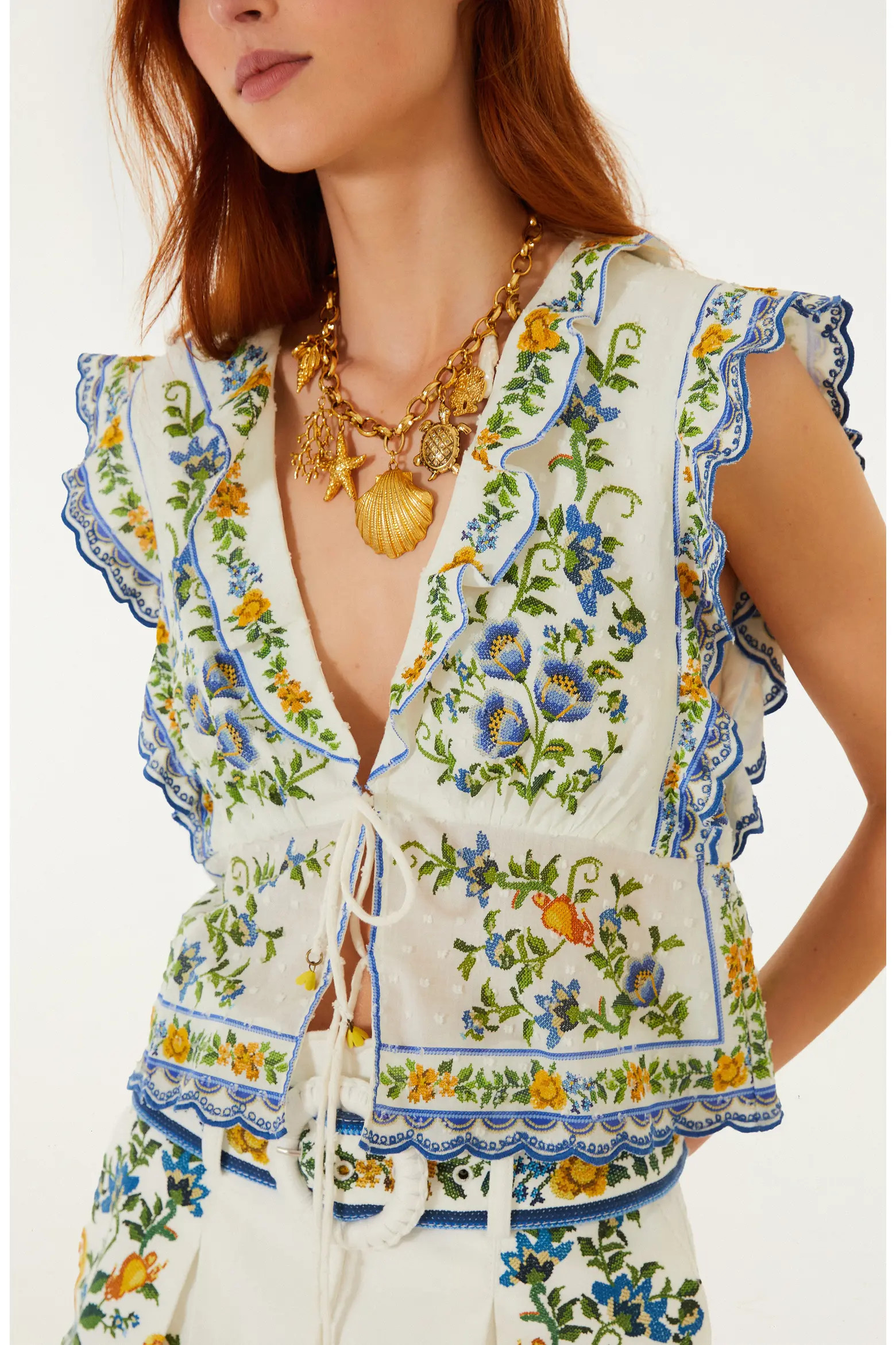 Emily Floral Deep V-neck Tie Front Top (Women) | Nordstrom | Nordstrom