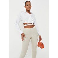 White Poplin Wrap Tie Cropped Shirt | Missguided (US & CA)