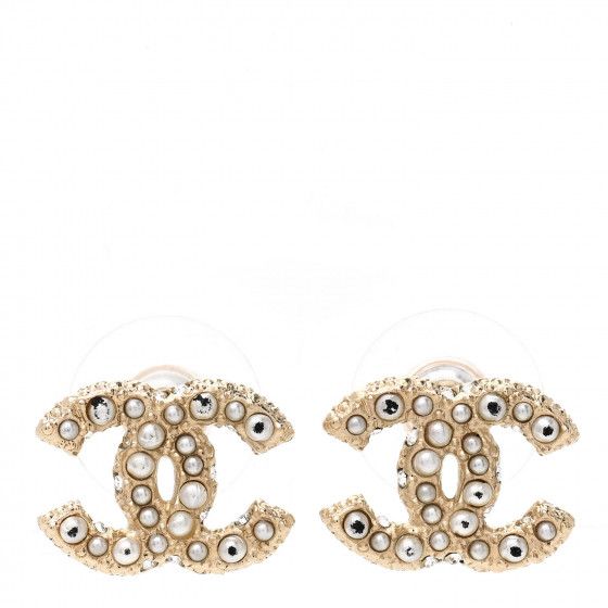 CHANEL Pearl Crystal CC Earrings Light Gold | FASHIONPHILE | Fashionphile