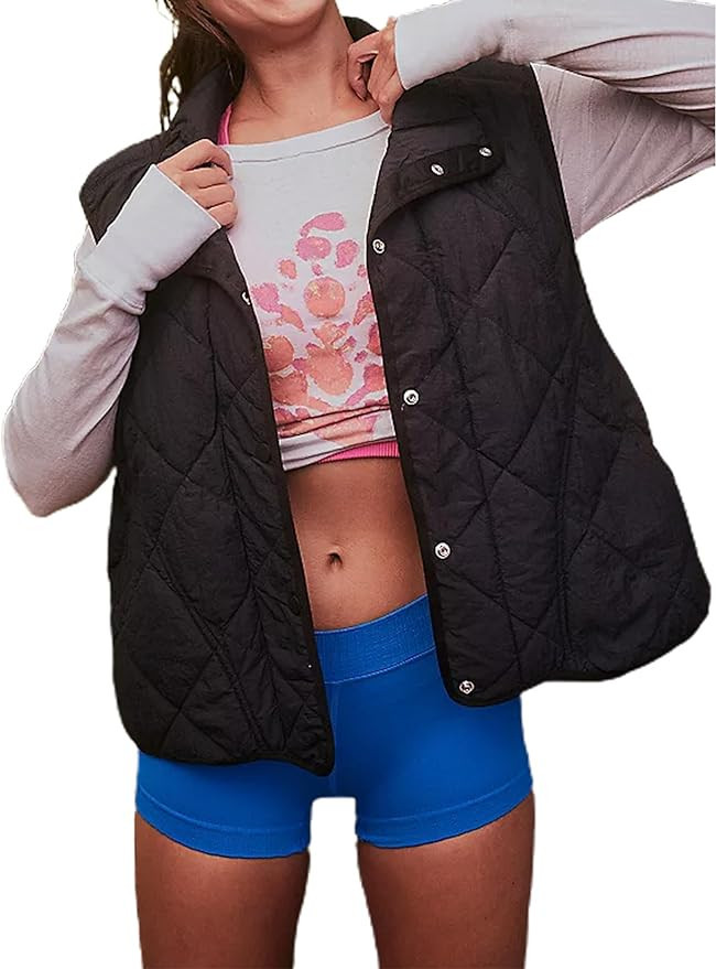 Hvewarm Womens Oversized Quilted Puffer Vest Lightweight Stand Collar Sleeveless Jackets Outerwea... | Amazon (US)