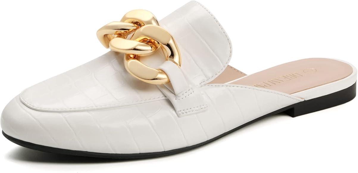 DREAM PAIRS Mules for Women Flats Shoes Comfortable Slip on Closed Toe Slides Loafers with Chain ... | Amazon (US)