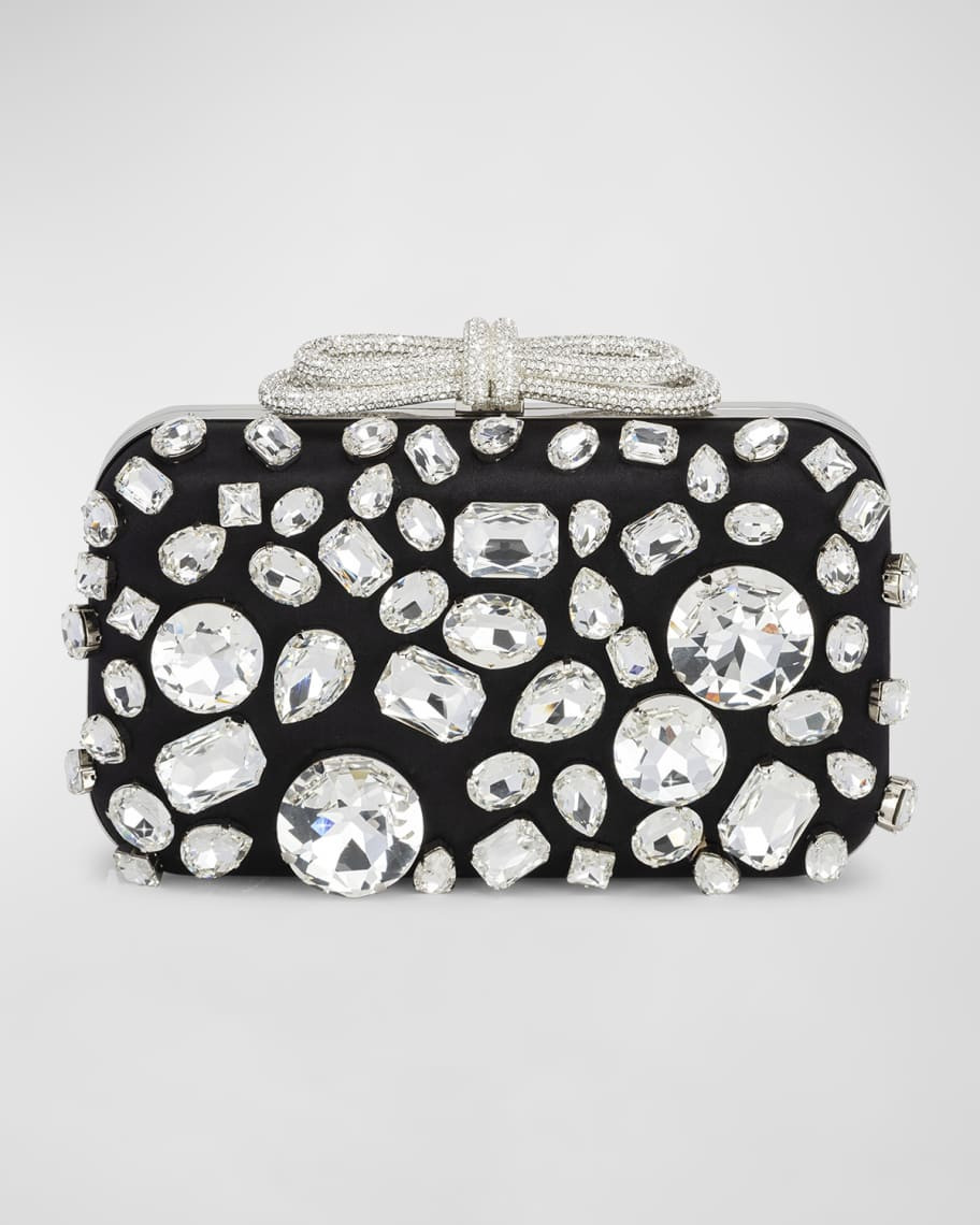 MACH & MACH Double Bow Strass Satin Clutch Bag | Neiman Marcus
