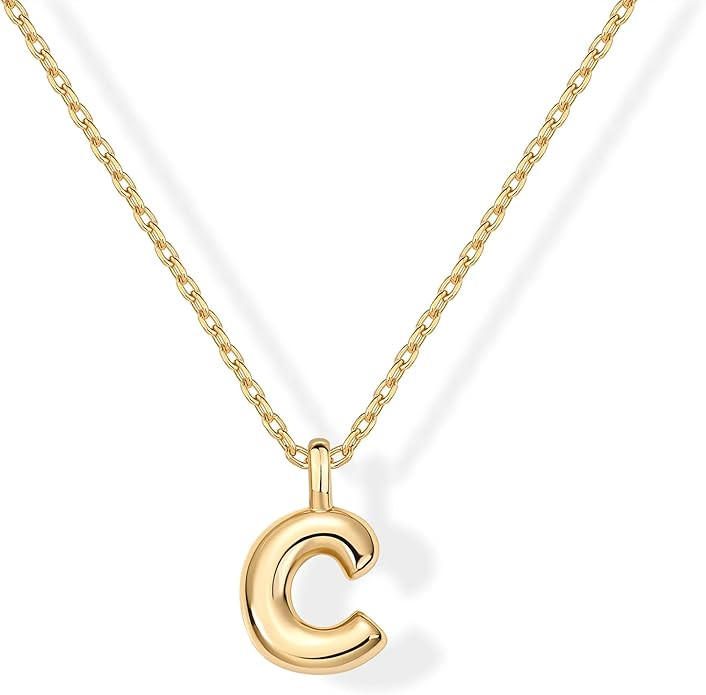 PAVOI 14K Gold Plated Dainty Chunky Bubble Initial Letter Pendant Necklace for Women | Alphabet L... | Amazon (US)