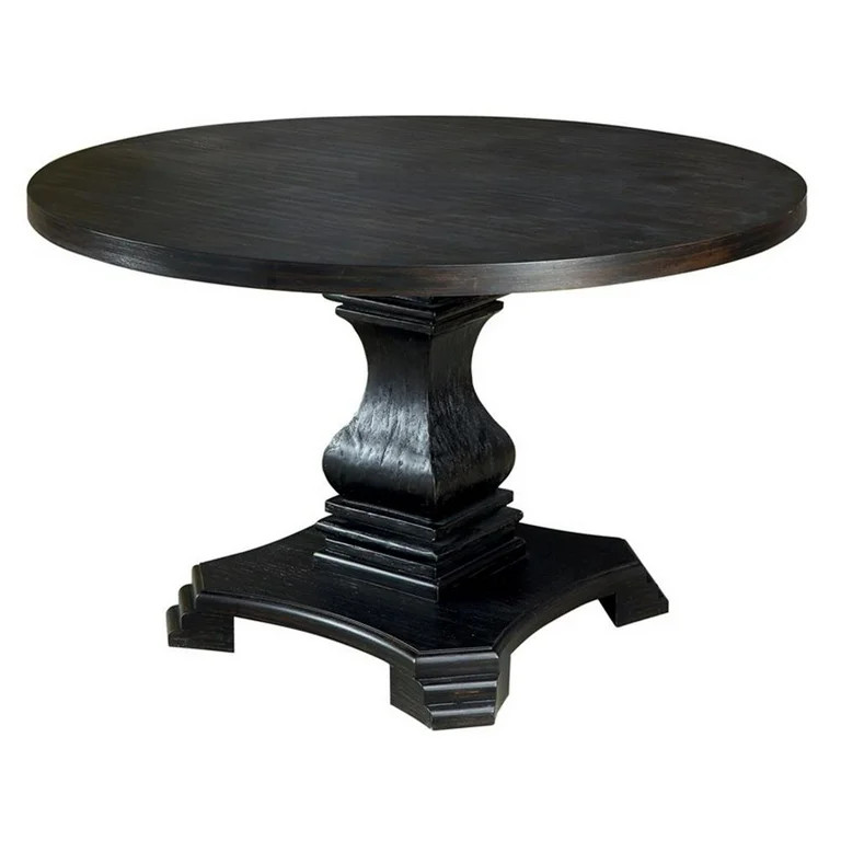 Furniture of America Kabini Wood Round Pedestal Dining Table in Antique Black | Walmart (US)