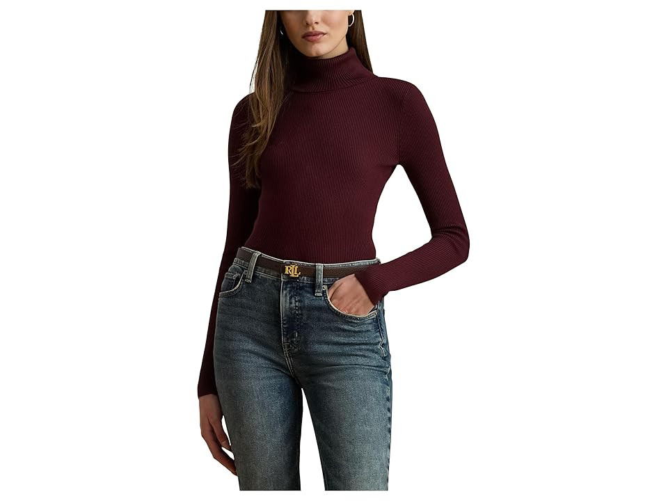 Lauren Ralph Lauren Ribbed Turtleneck Sweater Women's Clothing Dark Garnet : MD, Cotton/Modal/Nylon | Zappos