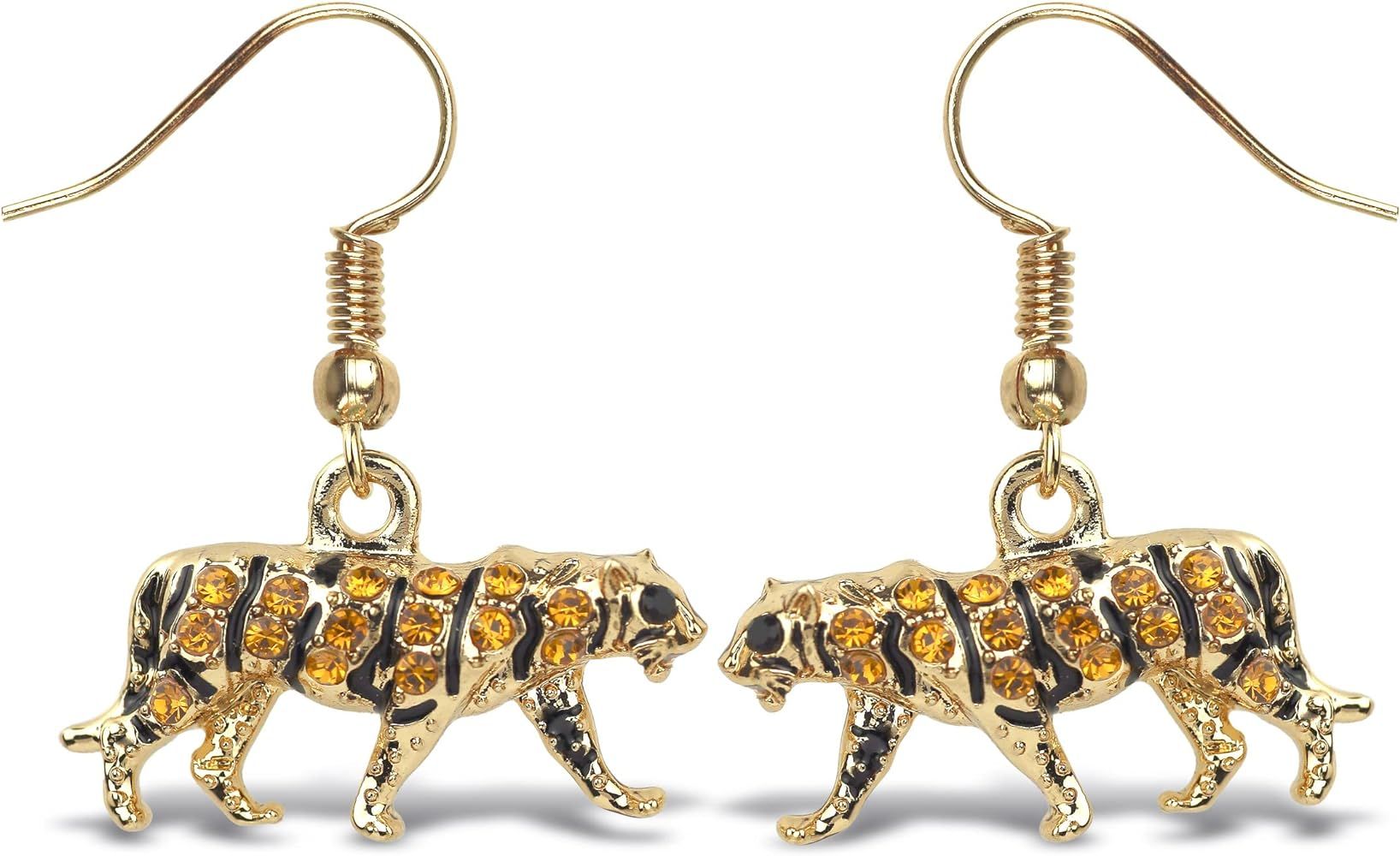 Aqua79 Gold Tiger Sparkling Earrings - Cute Gold Dangle Earrings Plated in Gold Color with Zinc A... | Amazon (US)