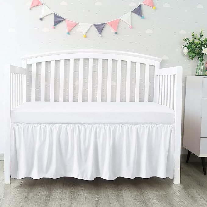 Crib Bed Skirt 4 Sides Pleated Dust Ruffle for Baby Boys Girls Elastic Adjustable Fit Toddler Bed... | Amazon (US)