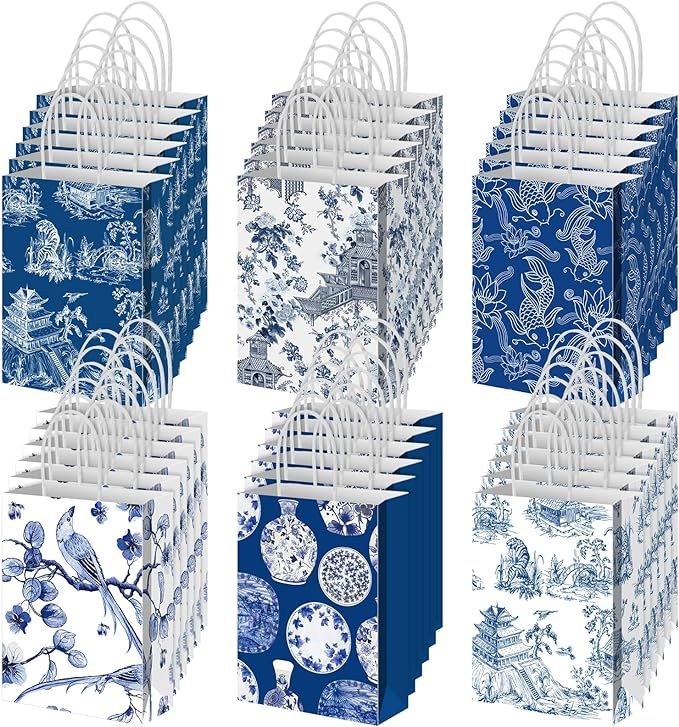 Geyoga 24 Pcs Chinoiserie Party Decor Blue and White Chinoiserie Floral Gift Bags China Elements ... | Amazon (US)