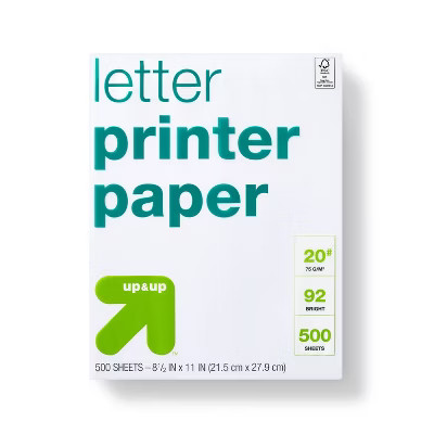 500ct Letter Printer Paper White - up&up™: 8.5x11 Inches, 20 lb, 92 Brightness, Ideal for Print... | Target