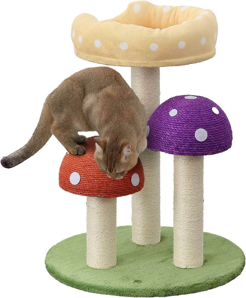 CTR1001A Pixie 22.5" 3-Tier Cottage Sisal Mushroom Cat Tree with Scratching Posts, Napping Perch,... | Amazon (US)