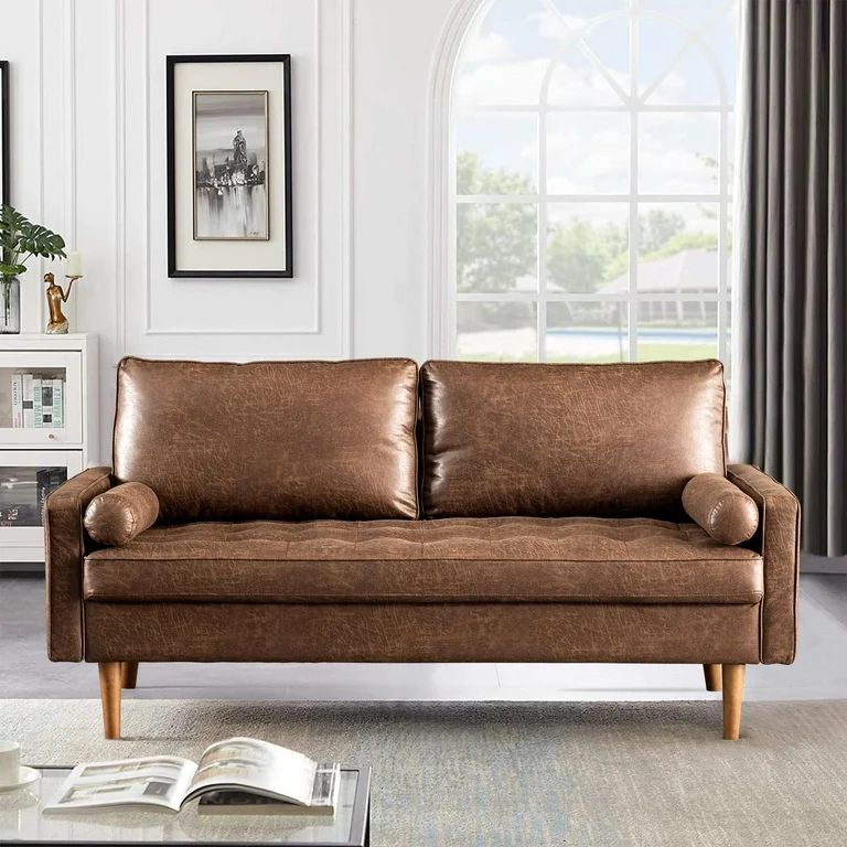 HOOOWOOO Loveseat Sofa Couch Suede Fabric Sofa Modern Accent Couch Lounge,Brown | Walmart (US)