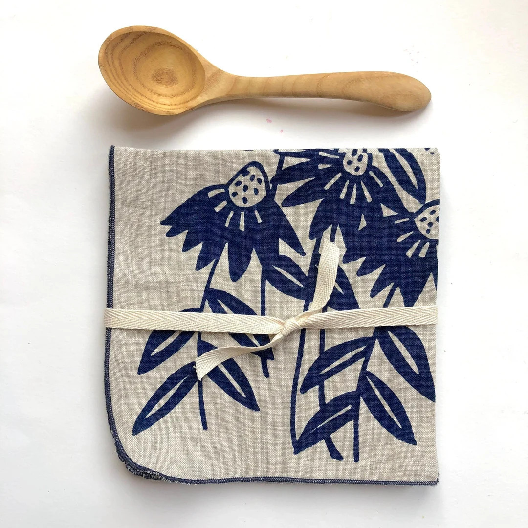 Floral Linen Napkins Set, Echinacea flowers, handprinted tableware, linen homegoods, woodsy, navy... | Etsy (US)
