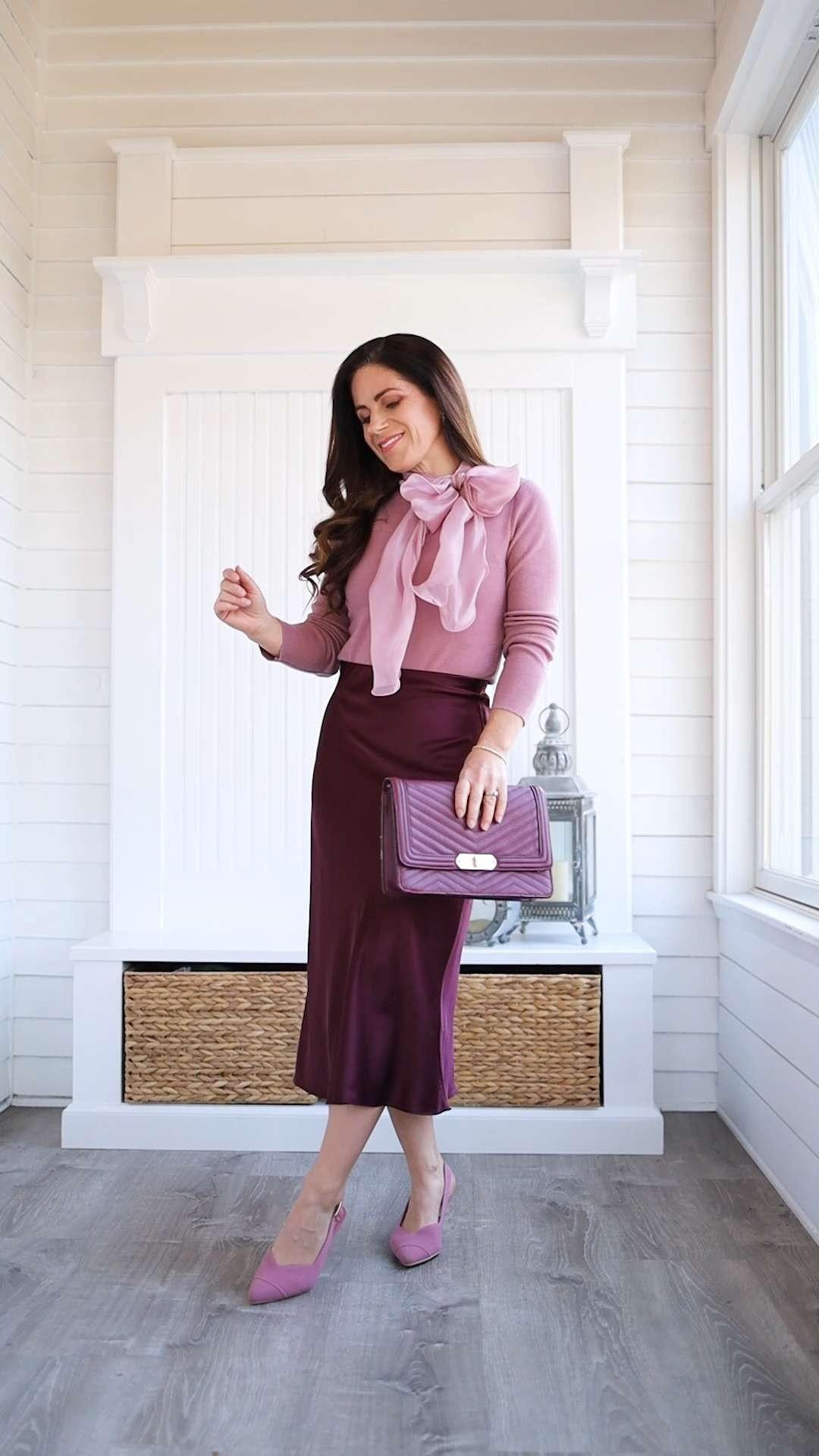 Romantic workwear that can double up for date night! This washable silk midi skirt is the best petite fit I've found - a very flattering cut that skims your curves. The top is a lightweight sweater from Chicwish that you can also purchase through Amazon for speedy shipping. The bow is a self-tie with buttons at the back. 

Wearing the XS in the skirt for sizing reference. I'm 4'11 - measurements 33-26-36

Valentine's Day outfit | feminine style | Galentine's Day look | silk midi skirt | petite friendly  

 #LTKValentine #LTKPetite #LTKWorkwear