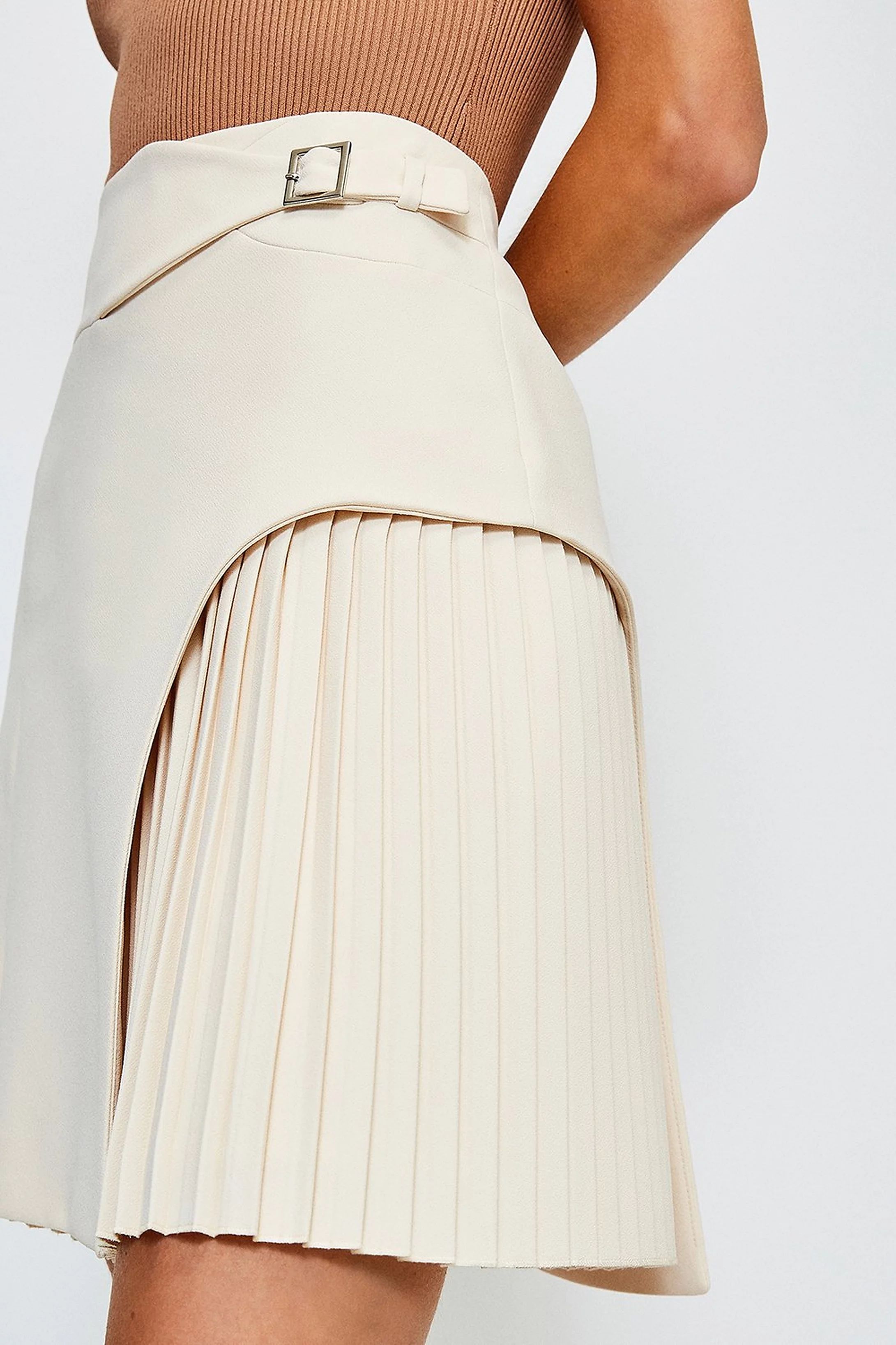 Buckle Detail Pleated Mini Skirt | Karen Millen US