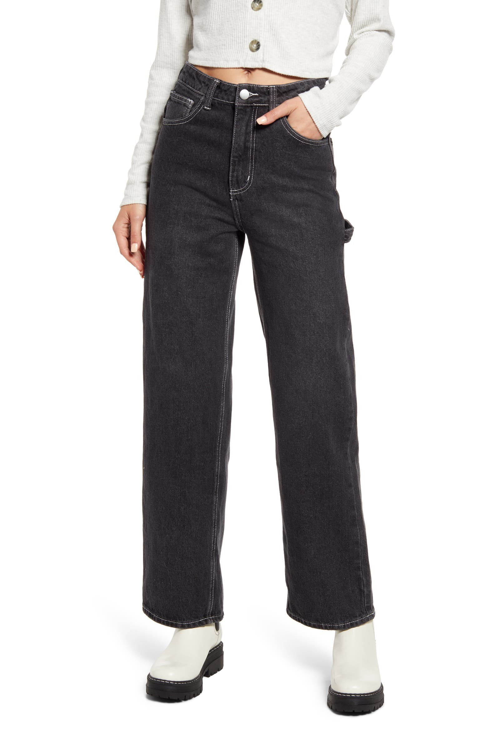 Contrast Stitch Wide Leg Carpenter Jeans | Nordstrom | Nordstrom