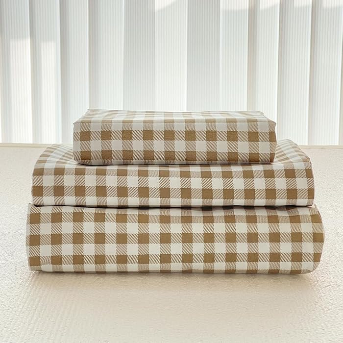 NSNLGSGC Tan Gingham King Sheet Set | Amazon (US)