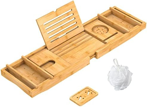Bamboo Bathtub Tray Bath Tub Caddy with Expandable Handles Wine Glass Phone Holder Book Stand for... | Amazon (US)