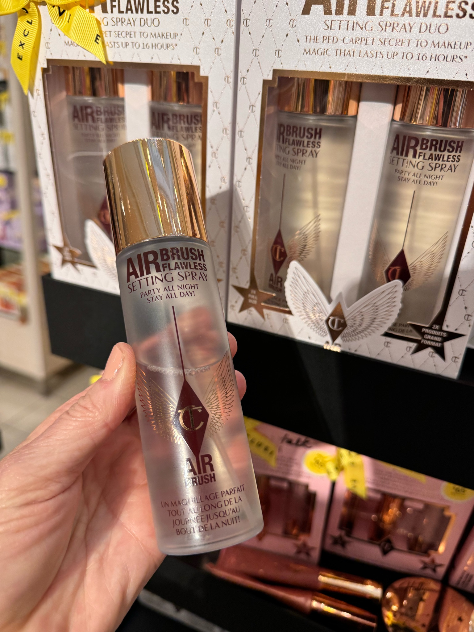 Airbrush flawless finish setting spray duo 
Trying to show you the size! These are 2 full-size sprays (3.3 oz each)
•Japanese green tea: an antioxidant that preserves the natural moisture barrier
•Aromatic resin: blurs the appearance of fine lines 

#LTKBeauty #LTKxNSale #LTKSaleAlert