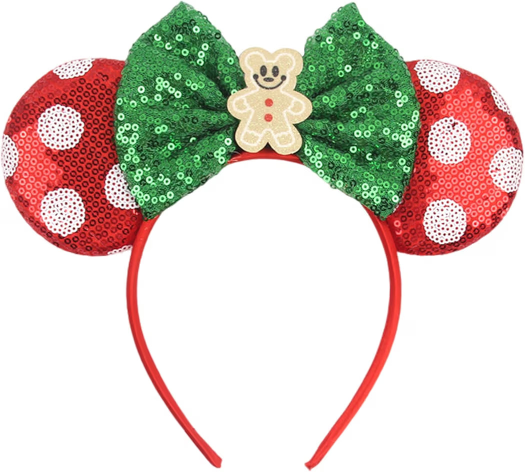 YOWOCAL Christmas Mouse Ear Headband for Women Girl,Cute Gingerbread Man Glitter Sequin Bow Hair ... | Amazon (US)