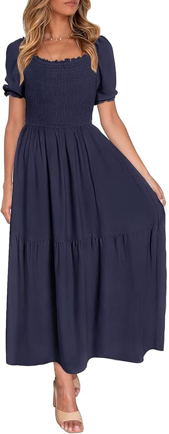 ZESICA Women's Summer Boho Floral Print Square Neck Ruffle Swing Beach Long Maxi Dress | Amazon (US)