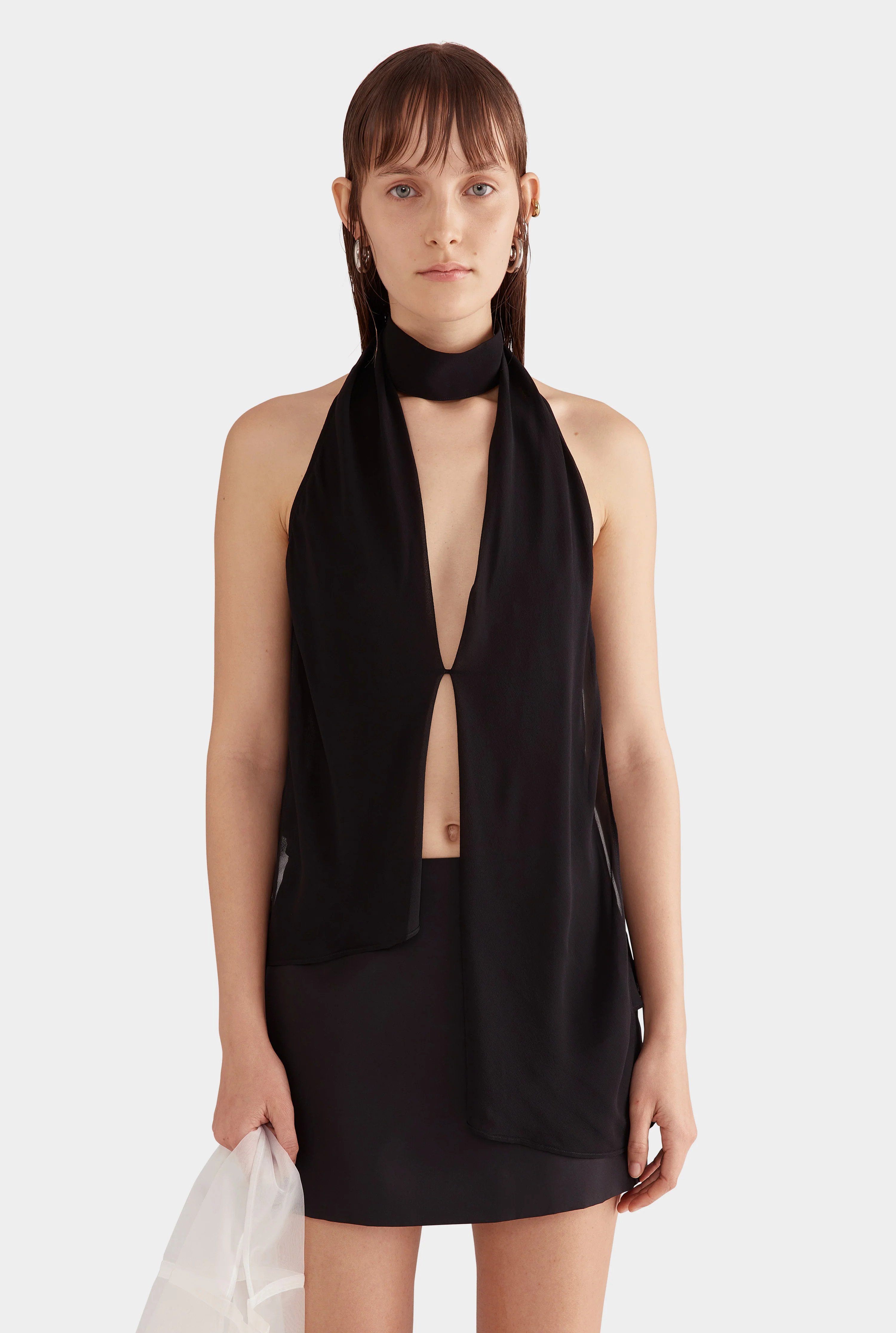 Silk Layered Halter Top in Black | Venroy | Venroy AU