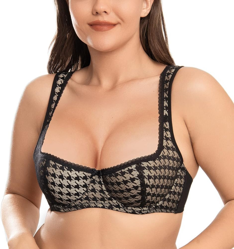 Wingslove Women's Balconette Bra Sexy 1/2 Cup Lace Half Cup Bra Lightly Padded Push Up Demi Shelf... | Amazon (US)