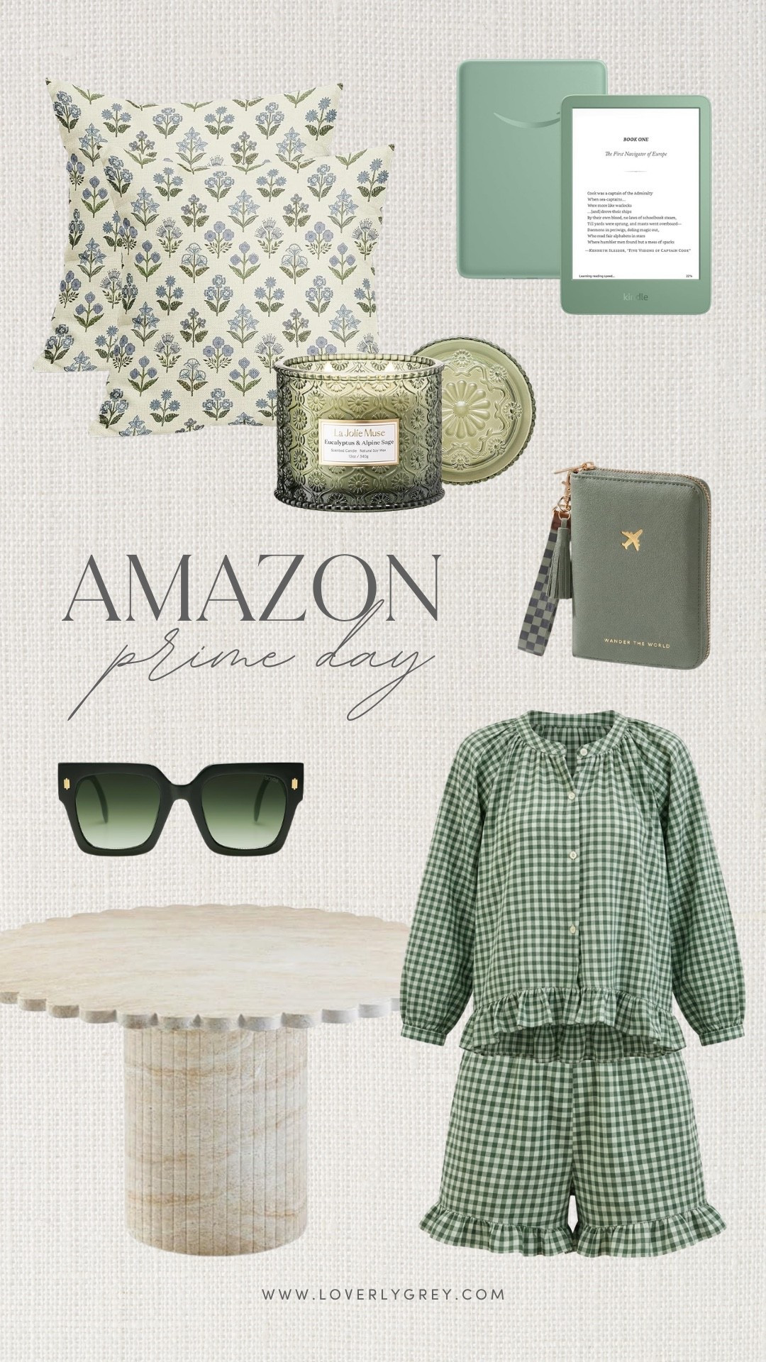 If you love a classic green aesthetic, these Amazon Prime Day pieces are an absolute dream! Grab these stunning fashion, tech, and home staples today before the major discounts disappear. Loverly grey, Amazon find, green gingham lounge set, sage Kindle case, block print pillow covers, oversized sunglasses, scalloped table, summer style finds

#LTKdayinmylife #LTKSeasonal #LTKSaleAlert