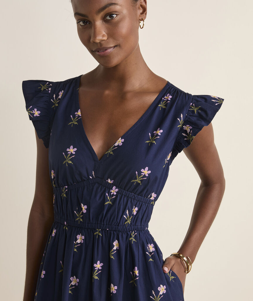 Marina Poplin Flutter-Sleeve Midi Dress | vineyard vines