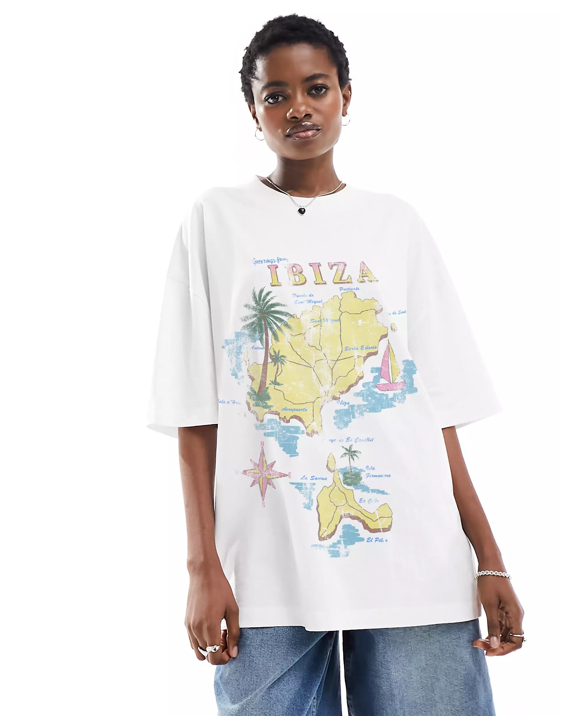 ASOS DESIGN oversized t-shirt with Ibiza map graphic in white | ASOS (Global)