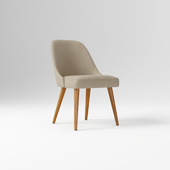 Mid-Century Leather Dining Chair, Nubuck Leather, Beige, Acorn | West Elm (US)