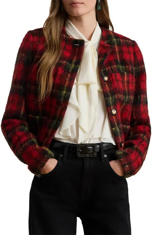 Lauren Ralph Lauren Plaid Crop Jacket in Red/Black/Yellow Multi at Nordstrom, Size 4 | Nordstrom