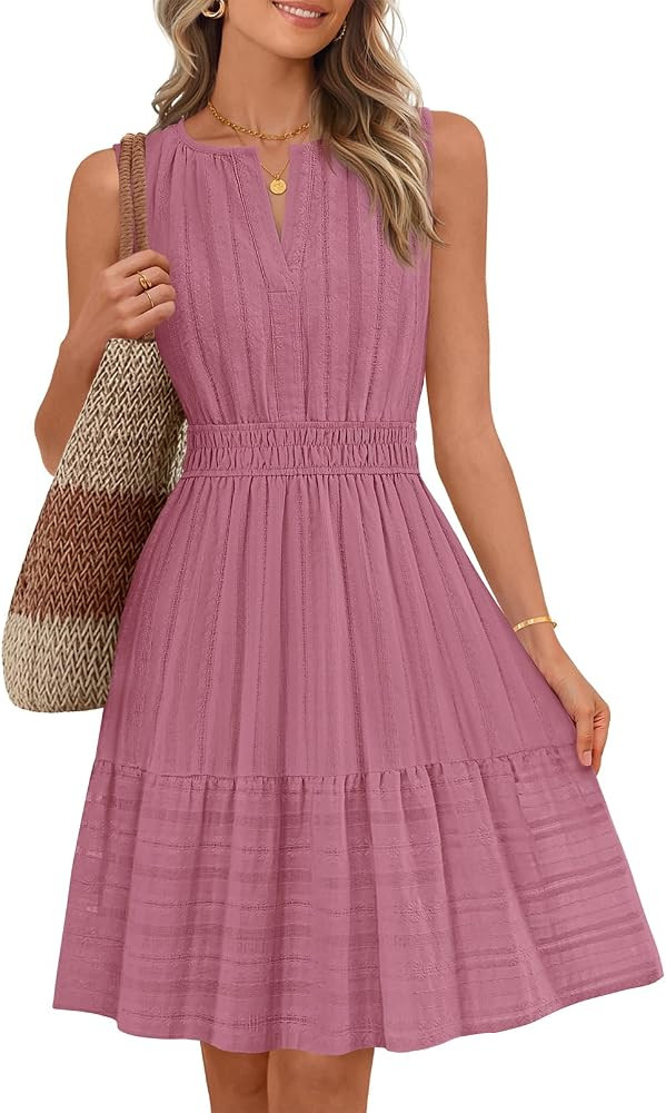 MEROKEETY Women's 2026 Summer Casual Mini Sundress Beach Vacation Sleeveless V Neck Flowy A Line ... | Amazon (US)