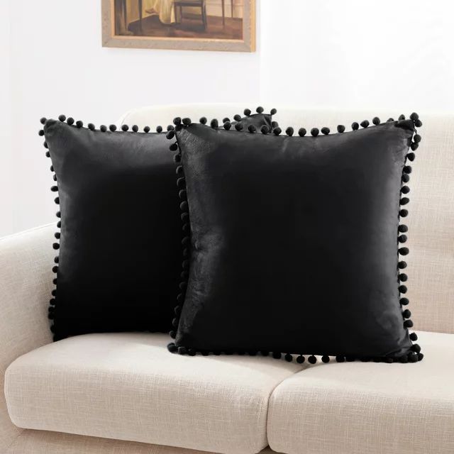 Deconovo Pillow Covers 18x18 Velvet Pillow Cover Decorative Square Pillowcase Soft Solid Pom Poms... | Walmart (US)