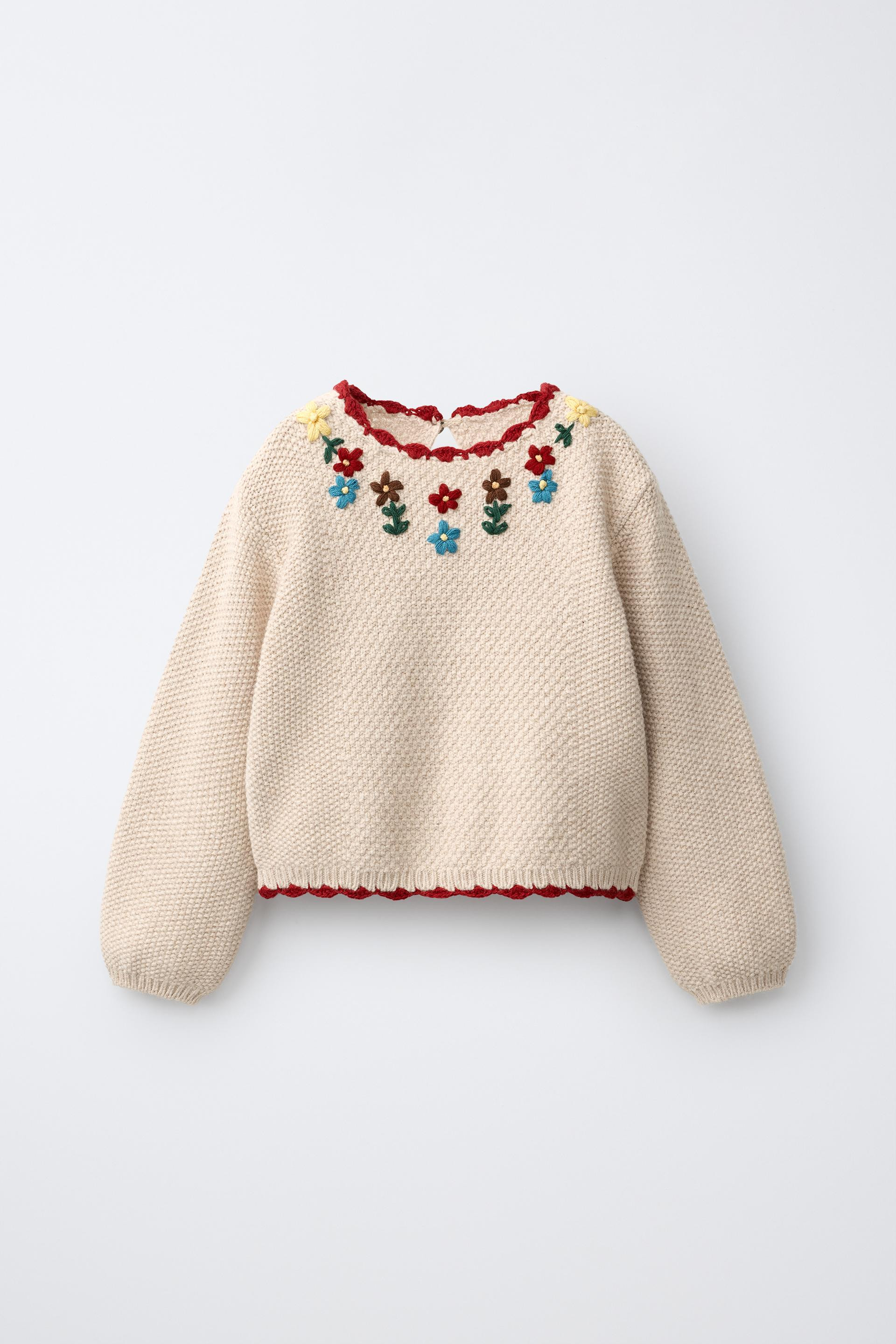 Zara - Embroidered Floral Knit Jumper - Light Beige - 3 Years (38,6 Inches) - Kids | Zara US