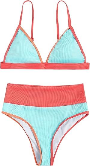 GORGLITTER Women's Color Block Swimsuit Triangle Tops High Waisted Thong Bikini Set Bathing Suit | Amazon (US)