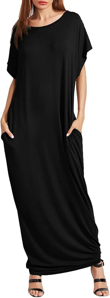 Verdusa Women's Short Sleeve Loose Long Maxi Lounge Dress with Pockets | Amazon (US)