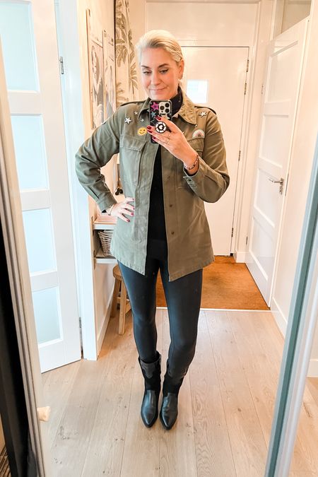 Ootd - Friday
An upcycled army jacket paired with a black turtleneck top and Spanx faux leather leggings and black western boots. 



#LTKover40 #LTKeurope #LTKmidsize