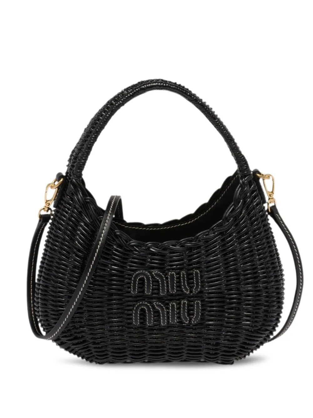 Miu Miu Mini Wander Wicker Shoulder Bag | Black | FARFETCH UK | Farfetch Global