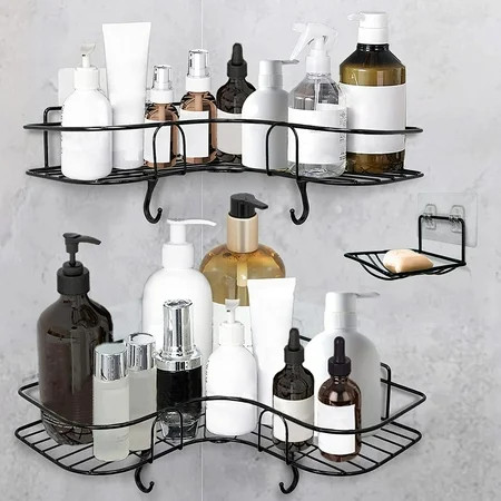 VACUSHOP 2-Pack Shower Shelves for Inside Shower with Soap Dish Holder and 6 Adhesive Hooks Shower S | Walmart (US)