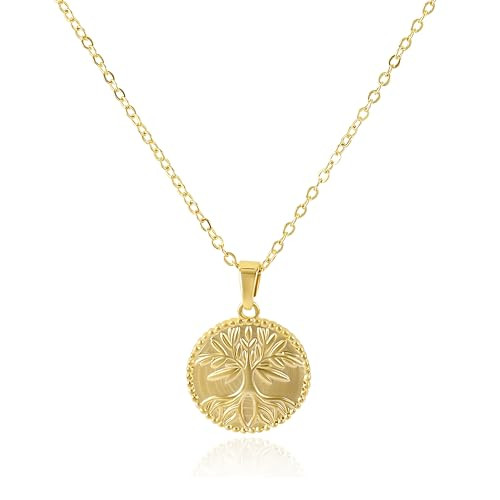 Gold Tree of Life Pendant Necklace for Women 14K Gold Plated Family Tree Coin Necklace Adjustable Chain Elegant Circle Round Engraved Tree Charm Initial Necklace Plant Jewelry Gift for Her | Amazon (US)