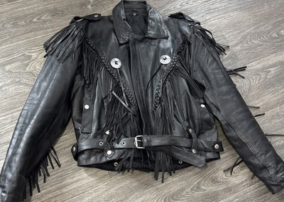 Cowboy Western Style Vintage Fringed Black Leather Riding Jacket Size 40 | eBay US