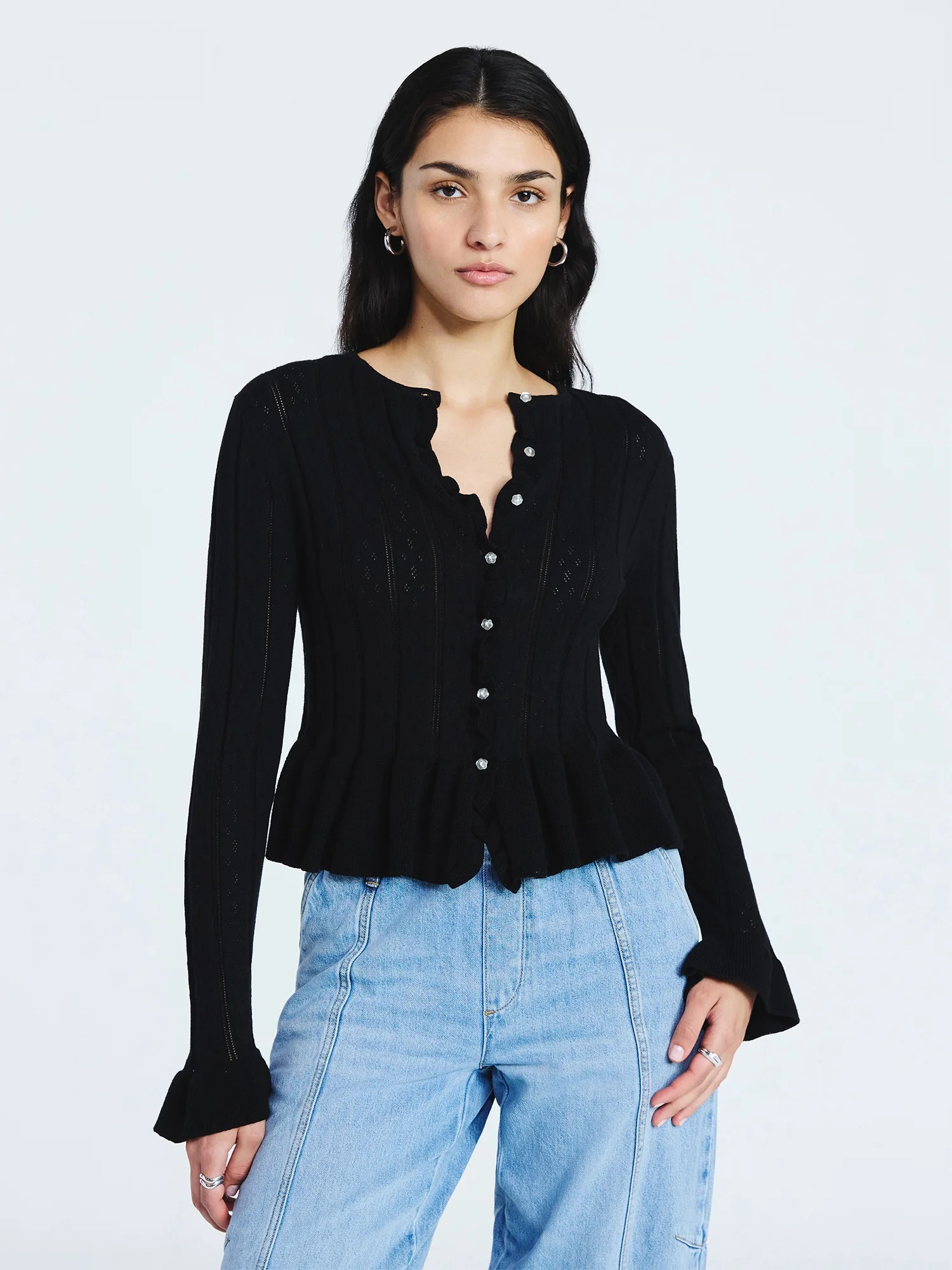 Scoop Women's and Women's Plus Peplum Ruffle Cardigan Sweater, Lightweight, Sizes XS-4X | Walmart (US)