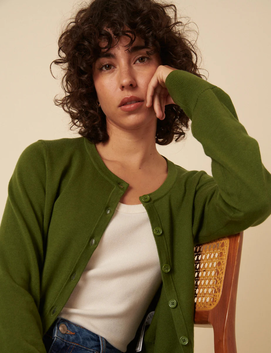 Green Wool Blend Knitted Cardigan | Nobody's Child