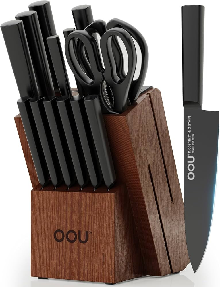 OOU Kitchen Knife Block Set - 15 Pieces High Carbon Stainless Steel Chef Knife Sets, Anti-Rust Bl... | Amazon (US)