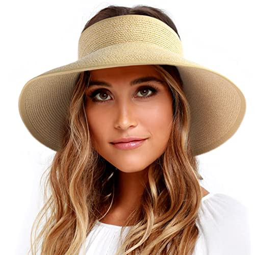 FURTALK Sun Hats for Women Wide Brim Beach Hat Straw Visor Ponytail Summer UV Packable Foldable B... | Amazon (US)